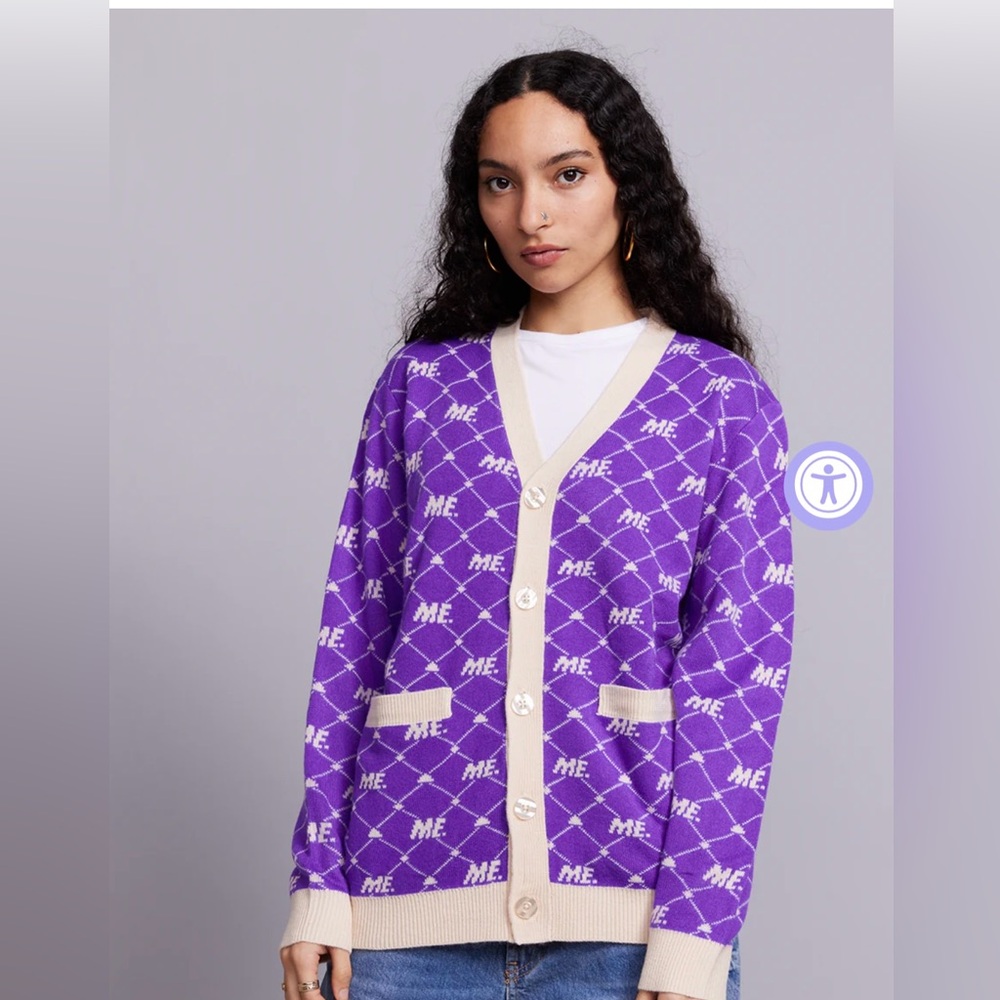 NWOT - MELODY EHSANI - never worn Purple and Cream ‘ME’ Cardigan